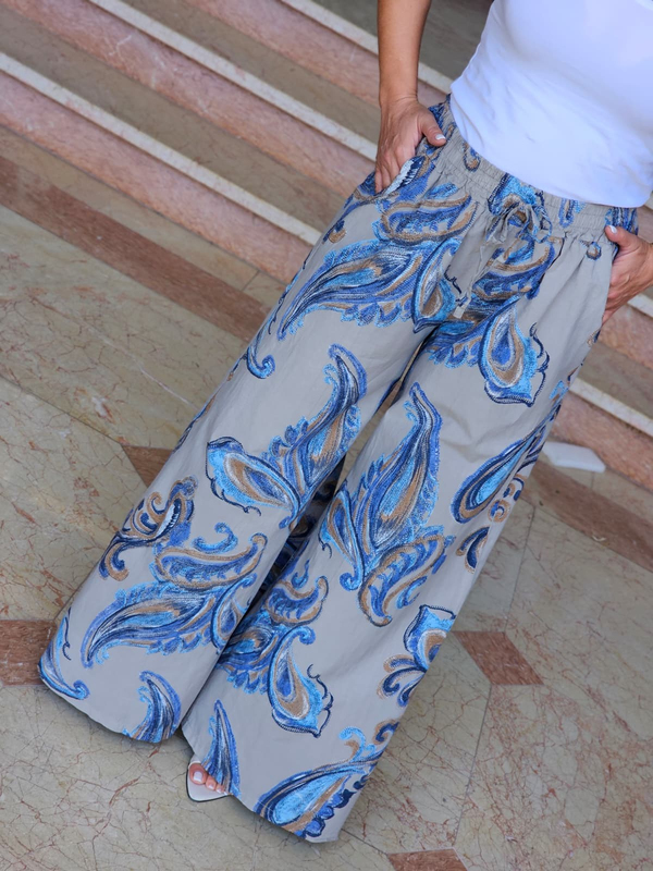 FELİX15430 Bel Lastikli Şal Deseni İthal Vizon Pantolon
