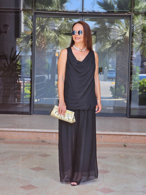 FELİX15470 Degaje Yaka İthal Siyah  Bluz