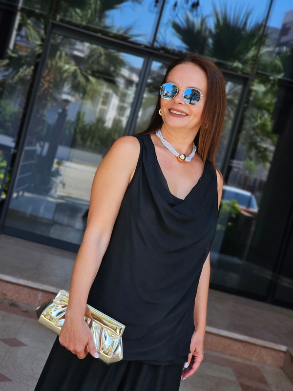 FELİX15470 Degaje Yaka İthal Siyah  Bluz