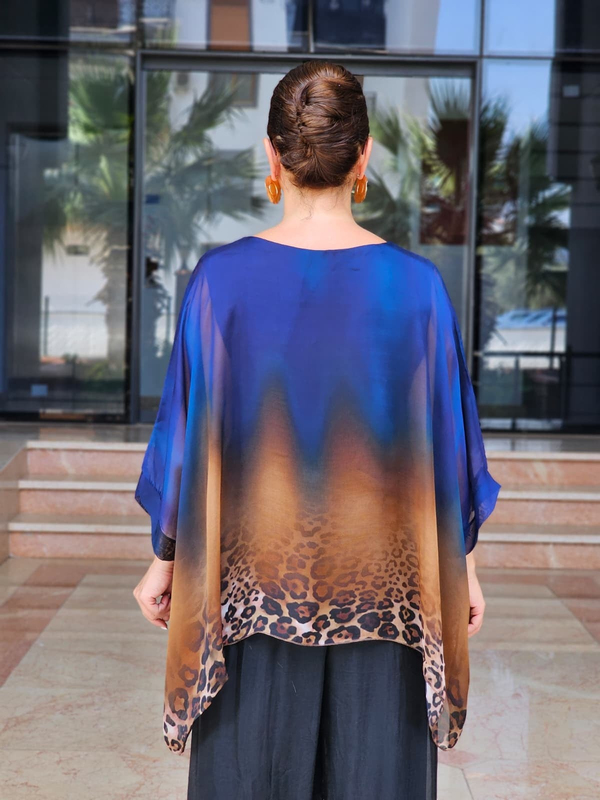 FELİX15476 Leopar Desenli İthal İpekli Lacivert Batik Bluz