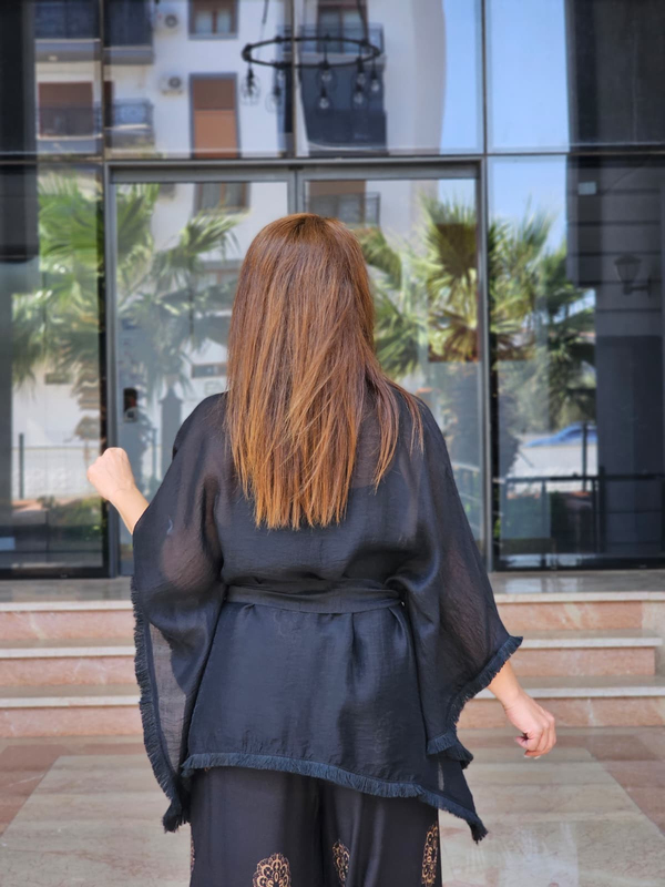 FELİX15513 Püsküllü Siyah Kimono