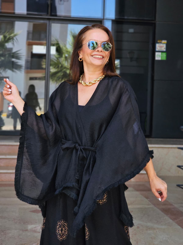 FELİX15513 Püsküllü Siyah Kimono