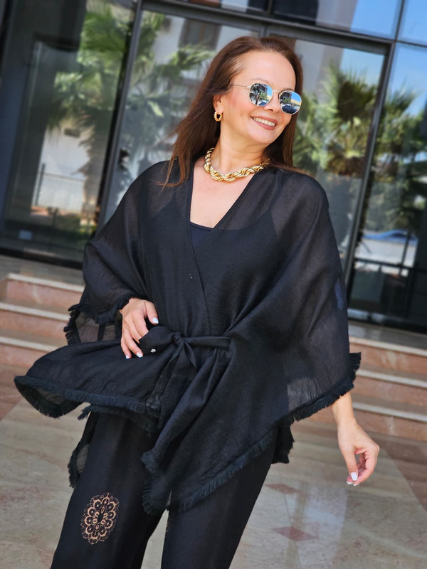 FELİX15513 Püsküllü Siyah Kimono