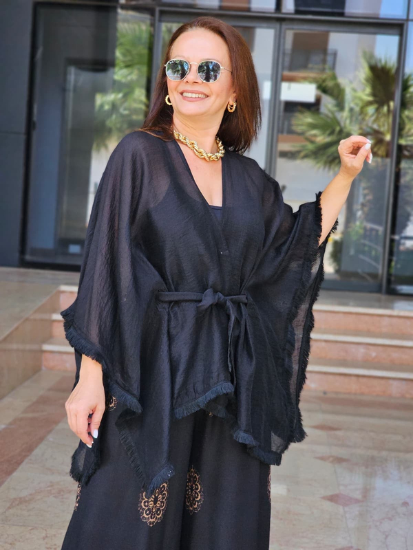 FELİX15513 Püsküllü Siyah Kimono