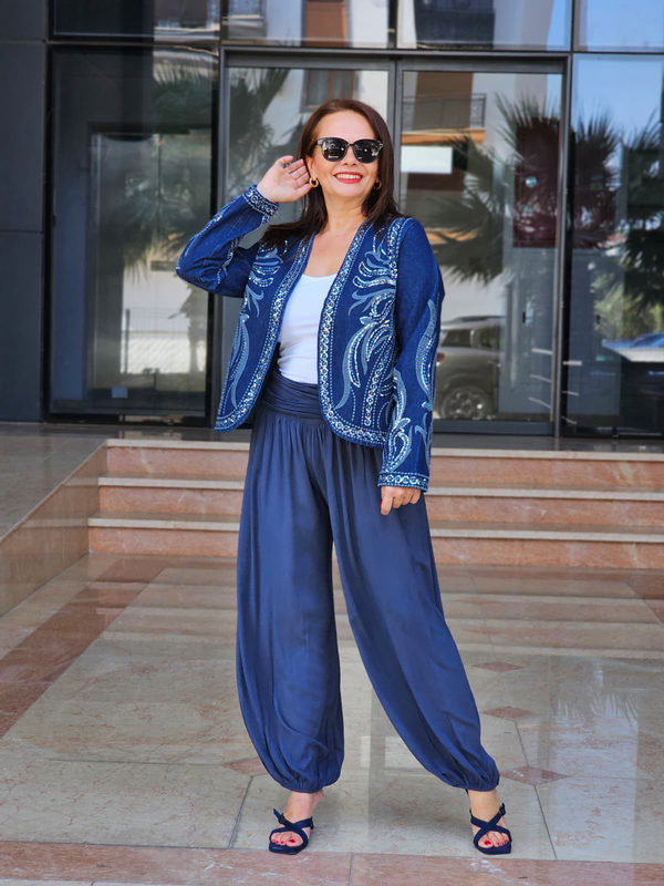 FELİX15542 Payet İşlemeli Desenli Denim Ceket