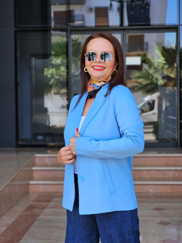 FELİX15549 Yandan Cepli İki Düğme Mavi Cotton Blazer Ceket