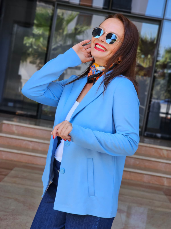 FELİX15549 Yandan Cepli İki Düğme Mavi Cotton Blazer Ceket
