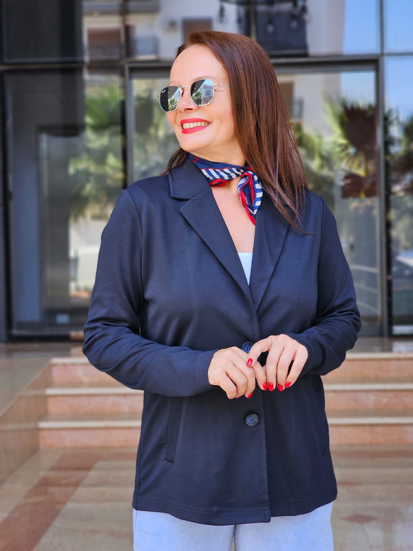 FELİX15551 Yandan Cepli İki Düğme Koyu Lacivert Cotton Blazer Ceket