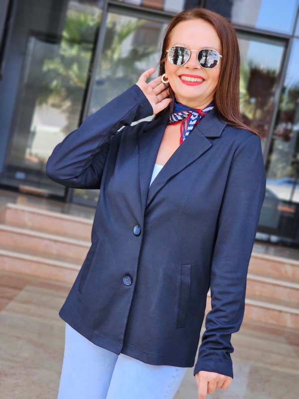 FELİX15551 Yandan Cepli İki Düğme Koyu Lacivert Cotton Blazer Ceket