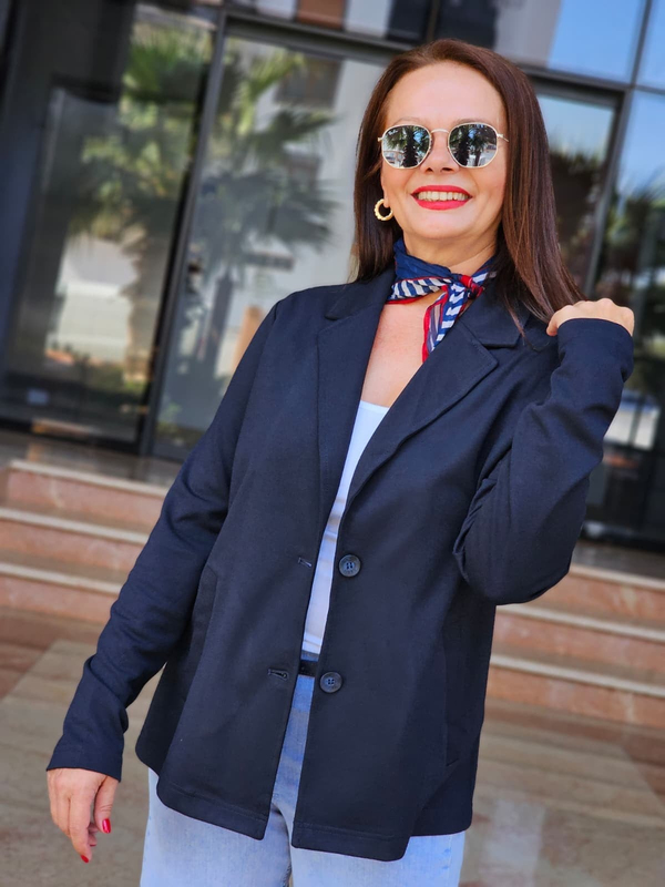 FELİX15551 Yandan Cepli İki Düğme Koyu Lacivert Cotton Blazer Ceket