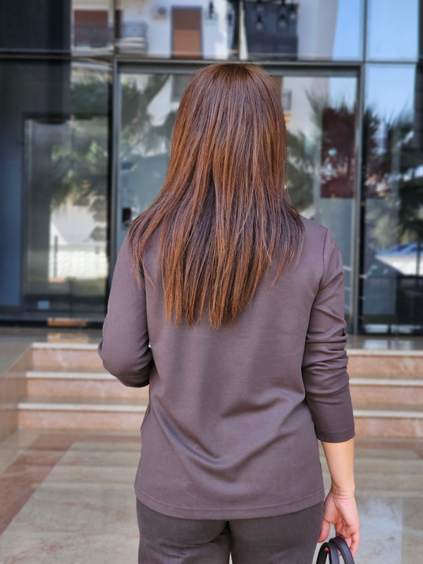 FELİX15552 Yandan Cepli İki Düğme Kahverengi Cotton Blazer Ceket