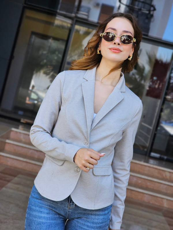 FELİX15553 İki Düğmeli Bej Melanj Blazer Ceket