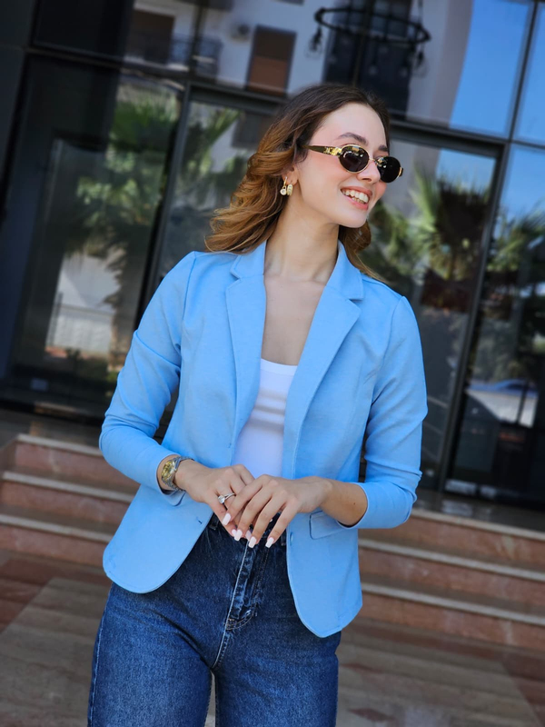 FELİX15554 İki Düğmeli Mavi Melanj Blazer Ceket