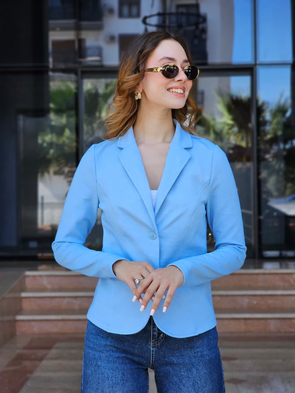 FELİX15554 İki Düğmeli Mavi Melanj Blazer Ceket