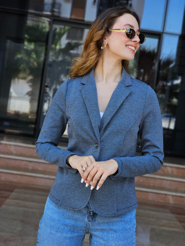 FELİX15555 İki Düğmeli Lacivert Melanj Blazer Ceket