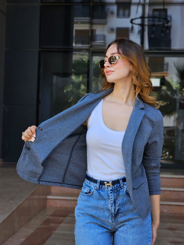 FELİX15555 İki Düğmeli Lacivert Melanj Blazer Ceket