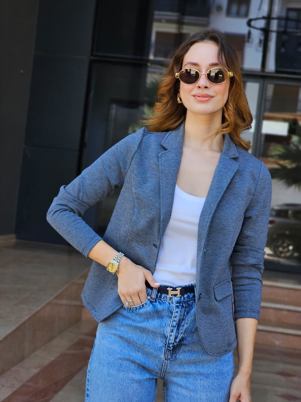 FELİX15555 İki Düğmeli Lacivert Melanj Blazer Ceket
