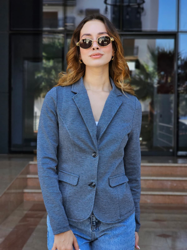 FELİX15555 İki Düğmeli Lacivert Melanj Blazer Ceket