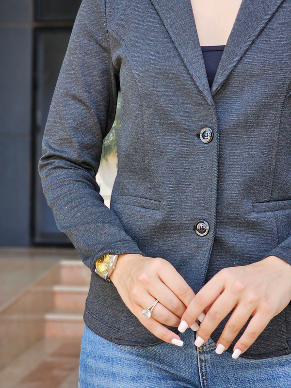 FELİX15556 İki Düğmeli Füme Melanj Blazer Ceket