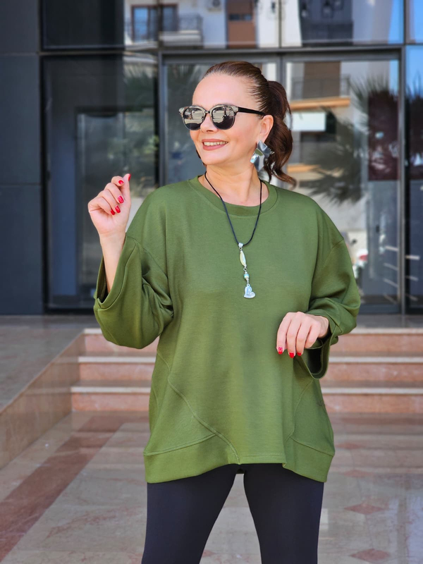 FELİX15606 Dirsek Kol Kolyeli Yeşil Sweatshirt