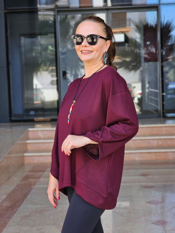 FELİX15607 Dirsek Kol Kolyeli Bordo Sweatshirt