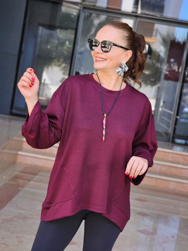 FELİX15607 Dirsek Kol Kolyeli Bordo Sweatshirt