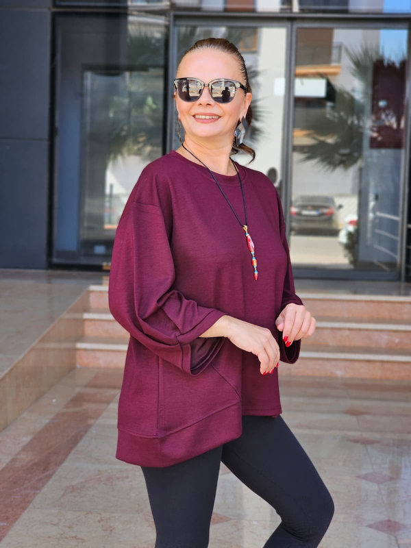 FELİX15607 Dirsek Kol Kolyeli Bordo Sweatshirt