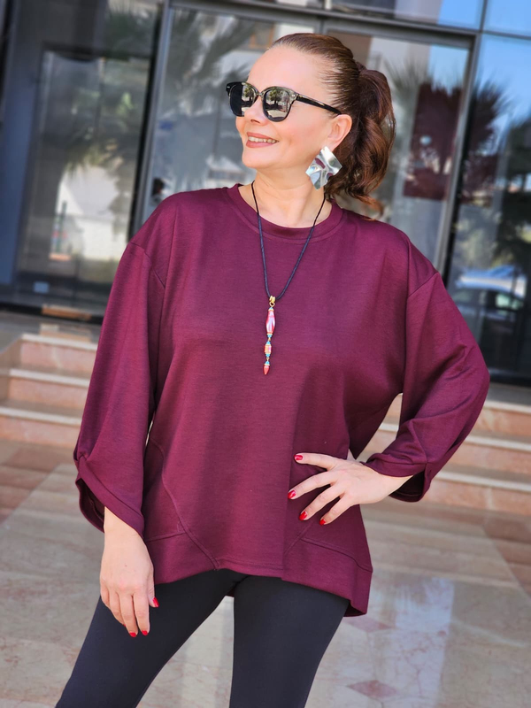 FELİX15607 Dirsek Kol Kolyeli Bordo Sweatshirt