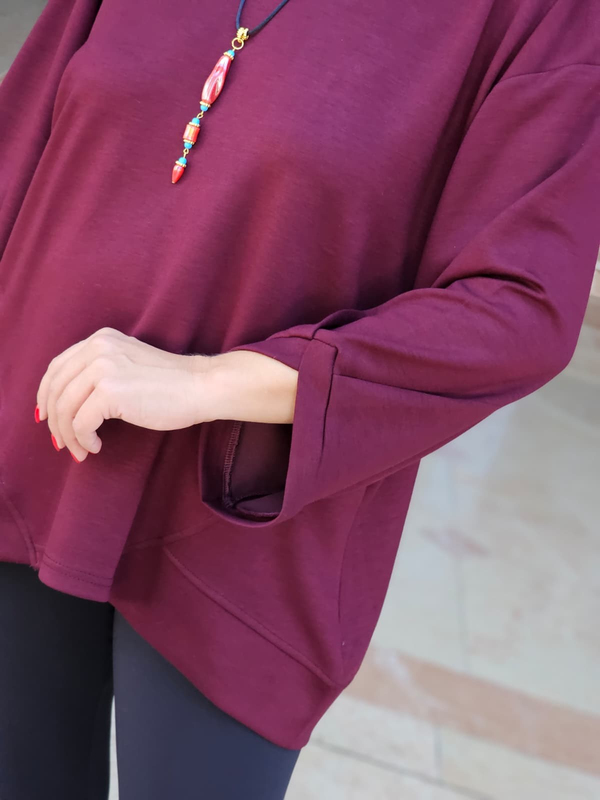 FELİX15607 Dirsek Kol Kolyeli Bordo Sweatshirt