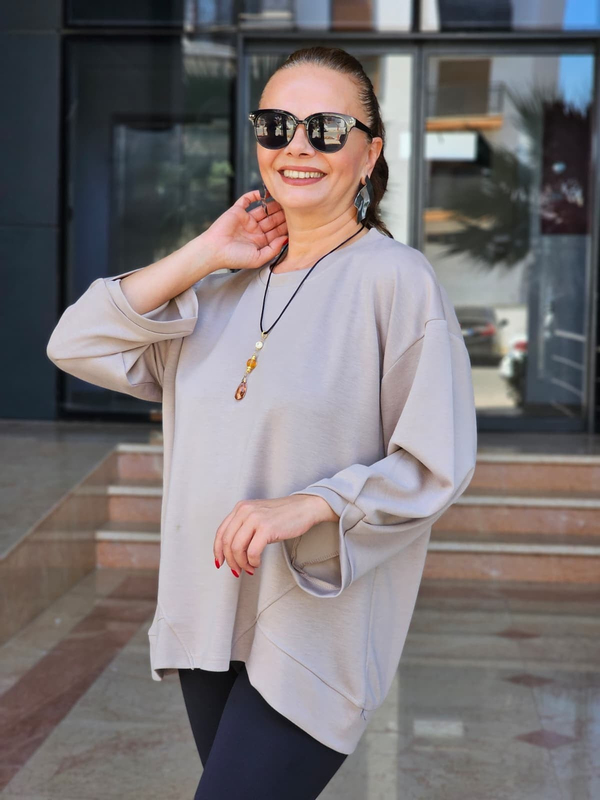 FELİX15608 Dirsek Kol Kolyeli Vizon Sweatshirt