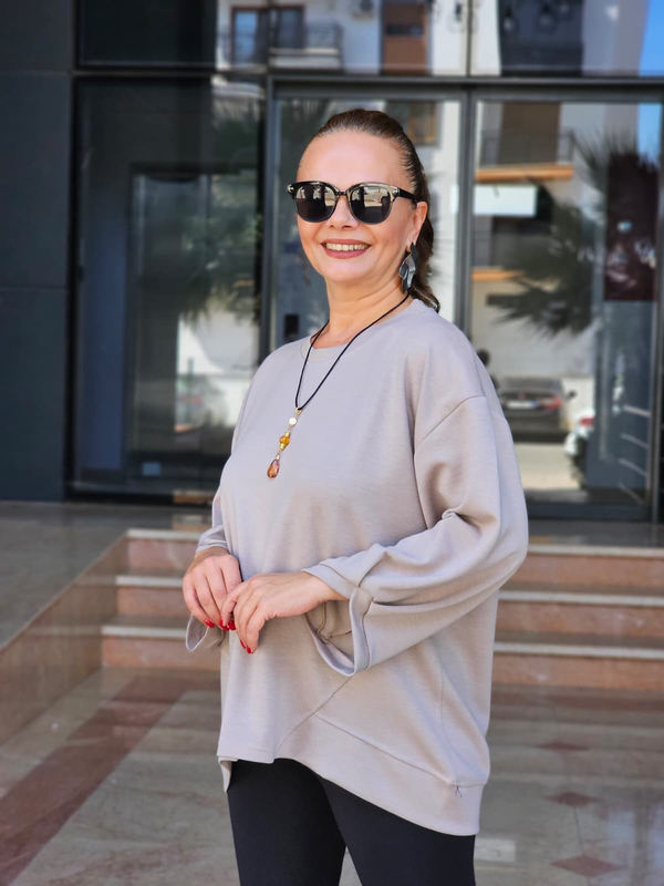FELİX15608 Dirsek Kol Kolyeli Vizon Sweatshirt