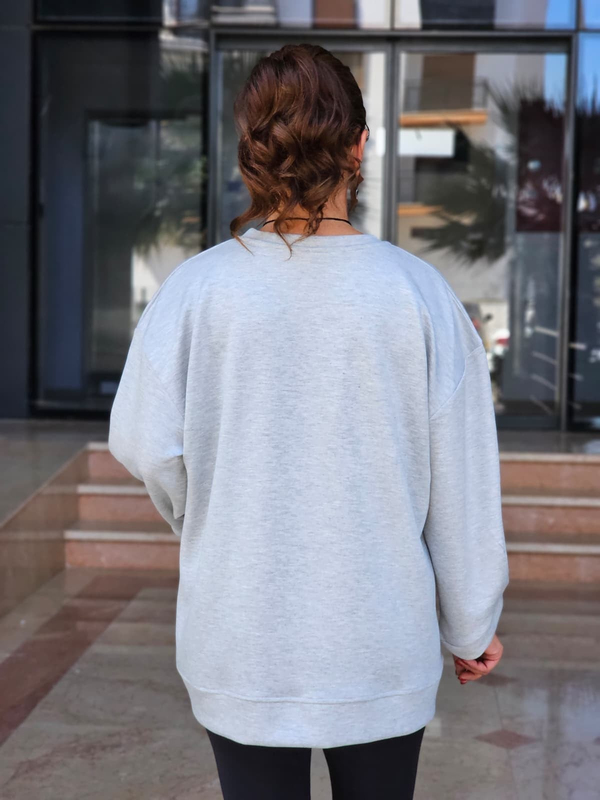 FELİX15609 Dirsek Kol Kolyeli Gri Sweatshirt