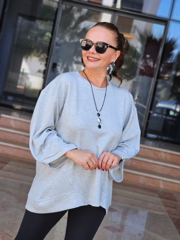 FELİX15609 Dirsek Kol Kolyeli Gri Sweatshirt