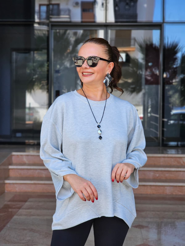 FELİX15609 Dirsek Kol Kolyeli Gri Sweatshirt