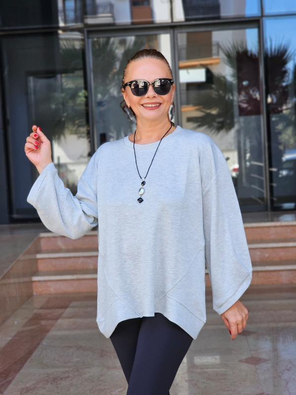 FELİX15609 Dirsek Kol Kolyeli Gri Sweatshirt