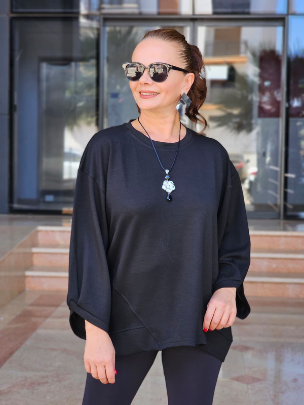 FELİX15610 Dirsek Kol Kolyeli Siyah Sweatshirt