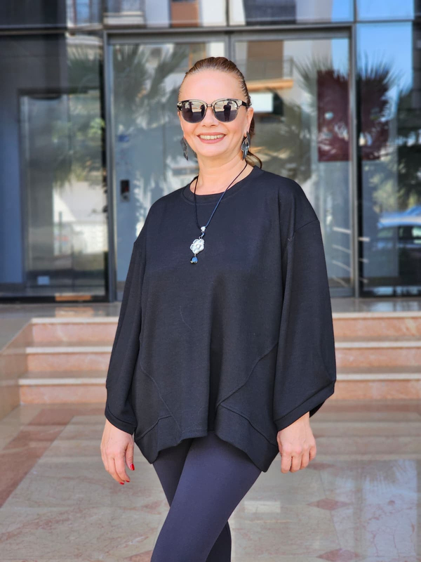 FELİX15610 Dirsek Kol Kolyeli Siyah Sweatshirt
