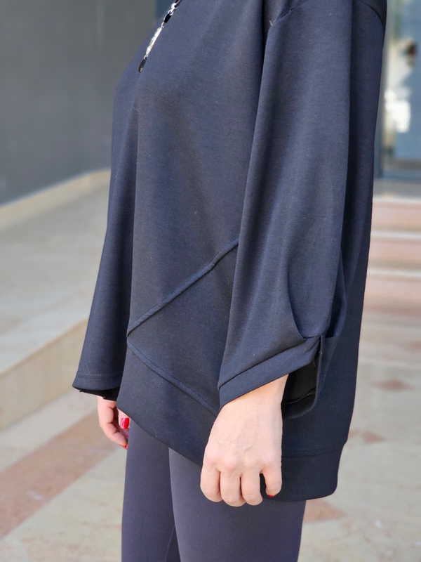 FELİX15610 Dirsek Kol Kolyeli Siyah Sweatshirt