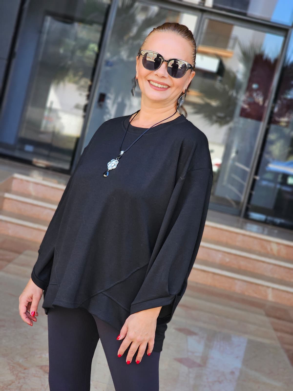 FELİX15610 Dirsek Kol Kolyeli Siyah Sweatshirt