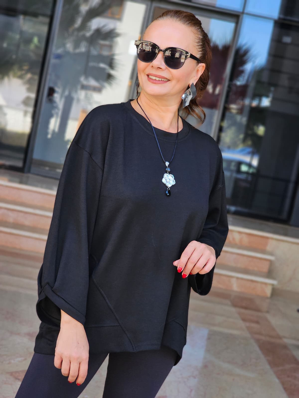 FELİX15610 Dirsek Kol Kolyeli Siyah Sweatshirt