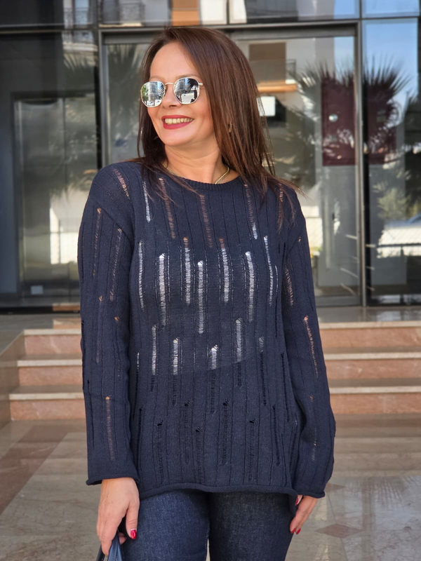 FELİX15623 Kesik Detaylı Lacivert Triko