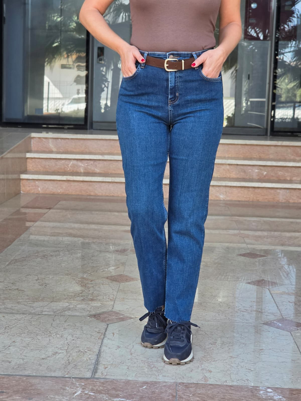 FELİX15629 Kesik Paça Kemerli Mavi Jean Pantolon