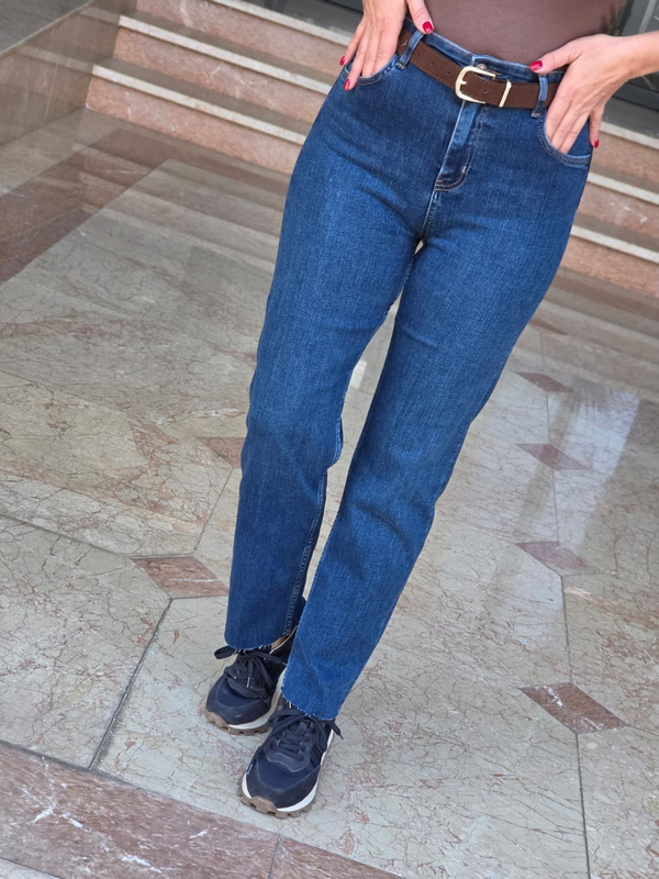 FELİX15629 Kesik Paça Kemerli Mavi Jean Pantolon