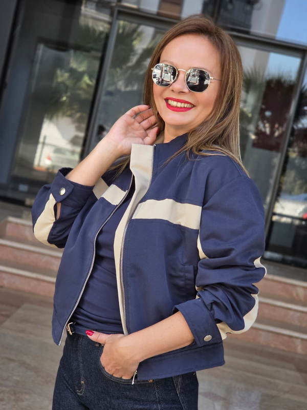 FELİX15635 Krem Detaylı Lacivert Trenckot Ceket