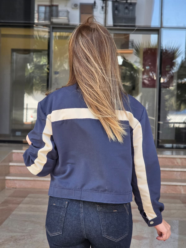 FELİX15635 Krem Detaylı Lacivert Trenckot Ceket