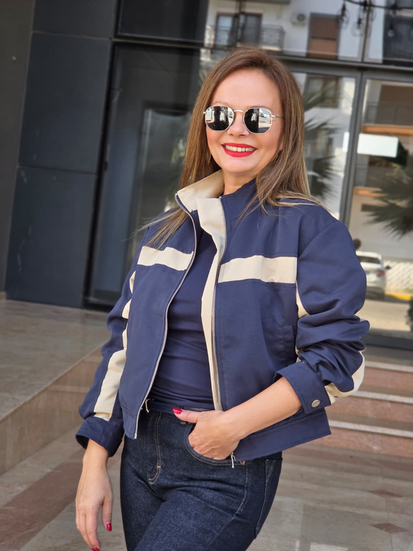 FELİX15635 Krem Detaylı Lacivert Trenckot Ceket