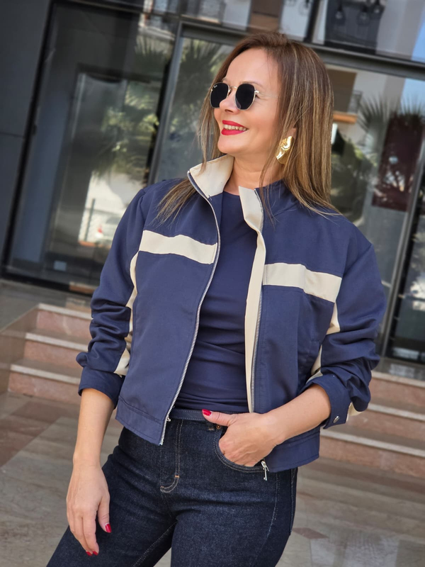 FELİX15635 Krem Detaylı Lacivert Trenckot Ceket
