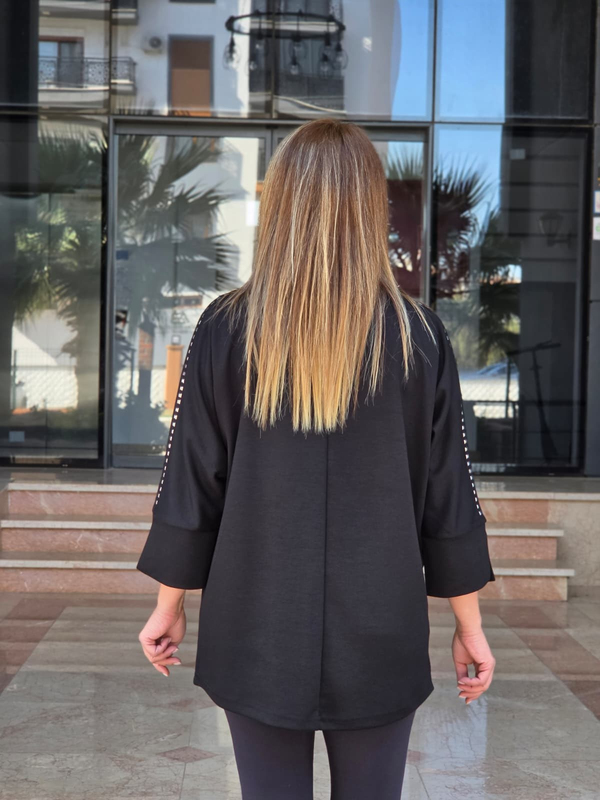 FELİX15650 Omuz Kol Zımba Detaylı Siyah Rahat Kalıp Sweatshirt