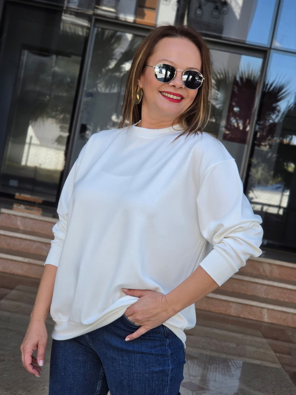 FELİX15655 Bisiklet Yaka Pamuklu Basic Krem Sweatshirt