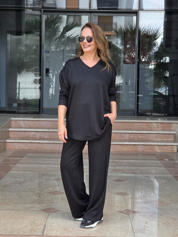 FELİX15663 V Yaka Basic Siyah  Takım